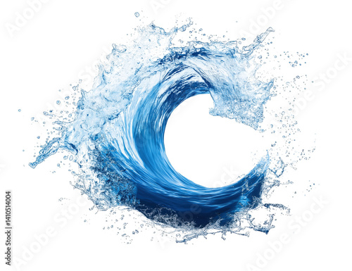 Dynamic water wave splashing with energy and motion in a clear background