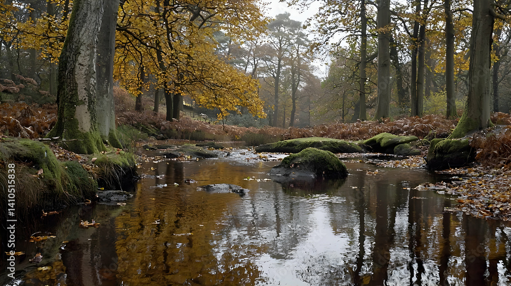 Autumn Forest Stream With Golden Leaves Autumn Forest Stream With Golden Leaves