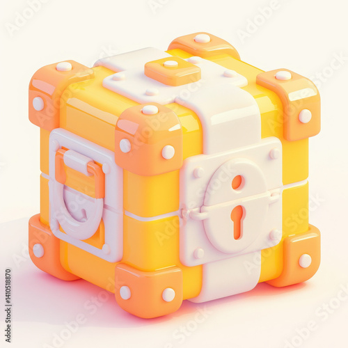 Colorful treasure chest design, white isolated background.