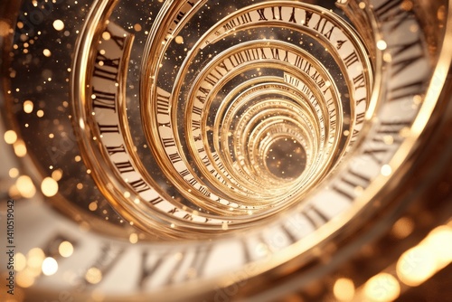 Obraz na płótnie Stylized Time Spiral Featuring Roman Numerals With Shimmering Lights in a Deep, Endless Perspective w salonie