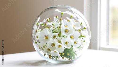 Wallpaper Mural Delicate white borago flowers in a round glass bowl, studio shot. Torontodigital.ca