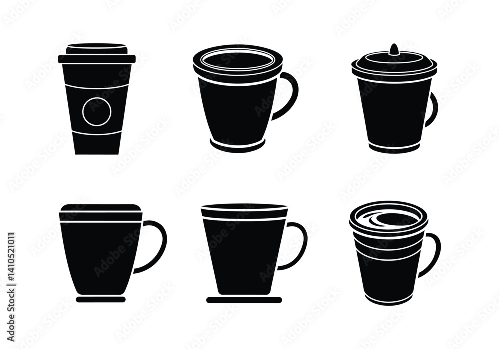 Silhouette Coffee Cups and Travel Mugs – Icon Set for Cafes, Menus, and Beverage Designs Silhouette Coffee Cups and Travel Mugs – Icon Set for Cafes, Menus, and Beverage Designs