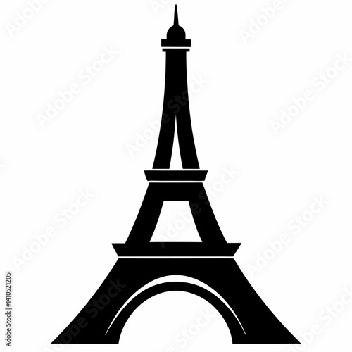 Eiffel Tower black vector on white background.