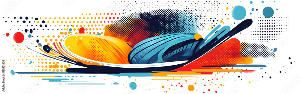 custom made wallpaper toronto digitalThis vibrant illustration features dynamic blend of abstract shapes and colors, including blue and orange, with focus tire motif. energetic design suggests movement and speed, evoking sense