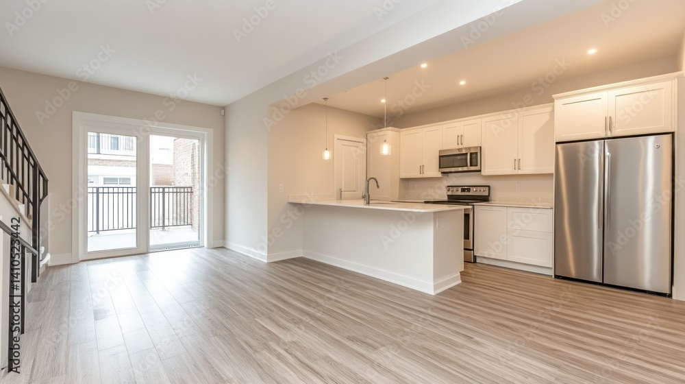 Fototapeta premium Interior view of a modern open concept kitchen and living space