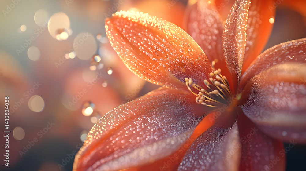 Dew-kissed orange flower petals in soft sunlight. Dew-kissed orange flower petals in soft sunlight.