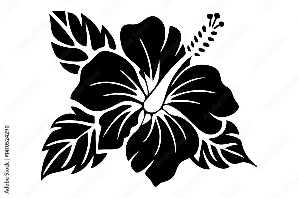 Obraz premium Hibiscus flower vector silhouette, hibiscus icon, Tropical hibiscus bloom silhouette, Hibiscus flower vector design