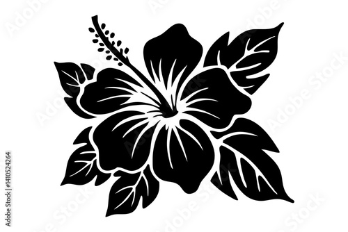 Hibiscus flower vector silhouette, hibiscus icon, Tropical hibiscus bloom silhouette, Hibiscus flower vector design