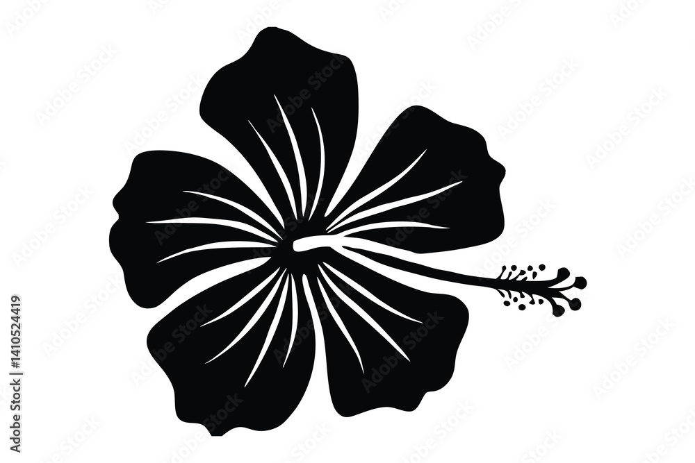 Fototapeta premium Hibiscus flower vector silhouette, hibiscus icon, Tropical hibiscus bloom silhouette, Hibiscus flower vector design