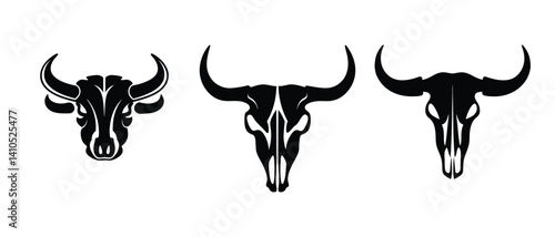 Stylized Bull Skull Illustration: Tribal and Artistic Wildlife Design