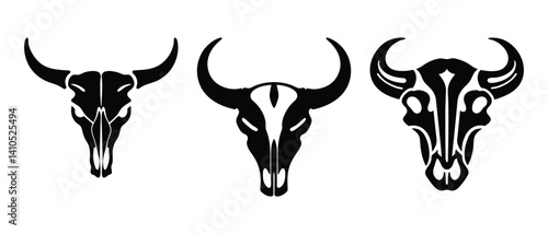 Stylized Bull Skull Illustration: Tribal and Artistic Wildlife Design