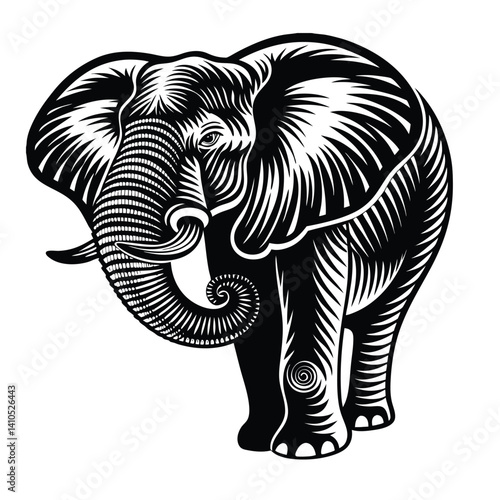 Majestic Elephant in Woodcut Style