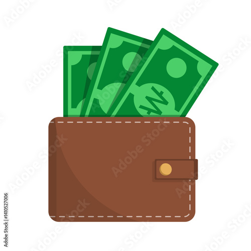 Wallet with won currency banknote vector illustration isolated on white background. Wallet with cash money.
