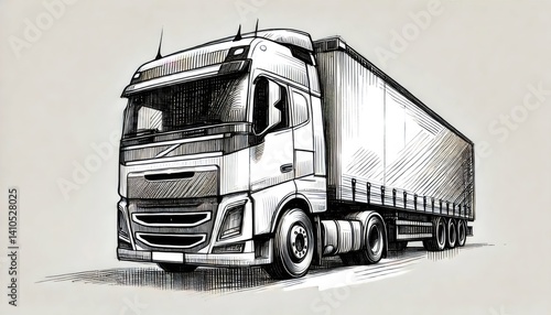 Hand drawn sketch of a modern truck transporting goods on a highway