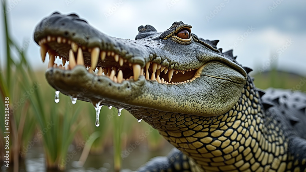 Obraz premium Alligator Head Close-Up in Marsh Environment