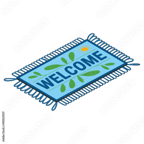 Welcome door mat vector icon for house front step and open porch. Ideal for home entrance, outdoor decor and cozy living themed illustrations.
