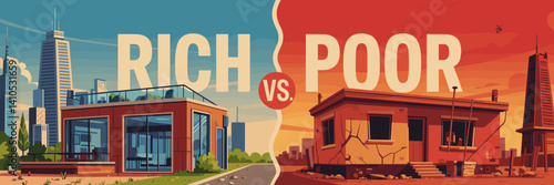 Economic inequality illustration pack showcasing wealth vs poverty – Perfect for articles on economic disparity, social class differences, or income inequality campaigns.