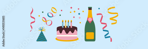 Light blue icon set of party celebration elements – Perfect for holiday invitations, digital stickers, or fun social posts