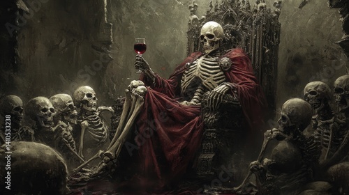Wallpaper Mural A king sitting on a throne made of bones, sipping red wine as the skeletons of his people kneel before him. Torontodigital.ca