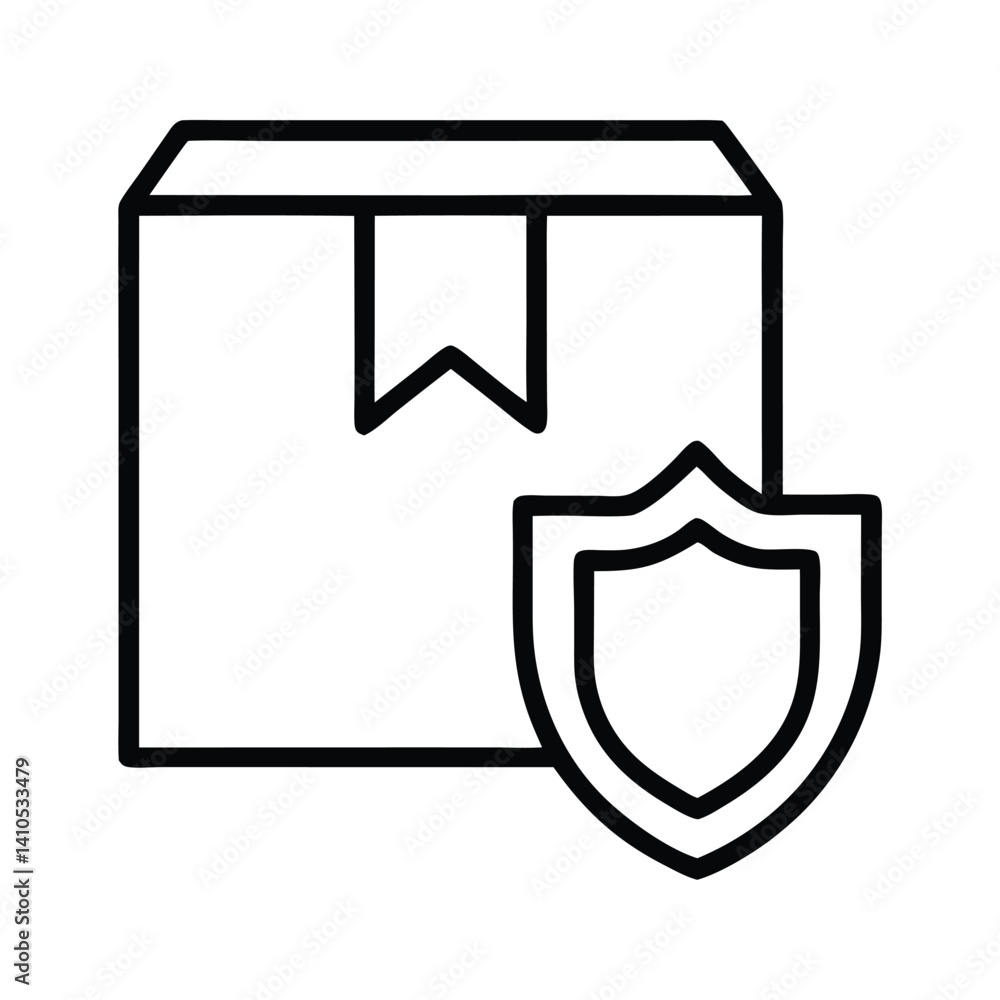 Outline Icon of a Cardboard Box with Shield on Transparent Background Outline Icon of a Cardboard Box with Shield on Transparent Background