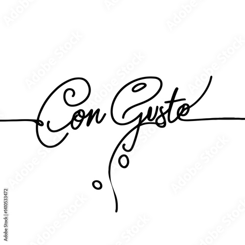Diseño tipográfico manuscrito "Con gusto" en estilo elegante sobre fondo blanco