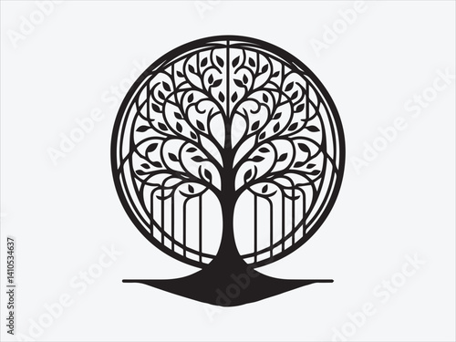 Tree of Life Inside a Cage Silhouette Symbolizing Confinement, Growth, and the Struggle for Freedom in Nature-Inspired Art