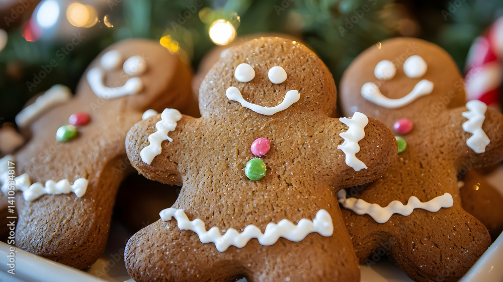 Close Up Of Festive Gingerbread Men Cookies Close Up Of Festive Gingerbread Men Cookies
