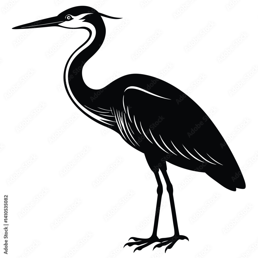 Obraz premium heron bird silhouette stork silhouette black vector illustration