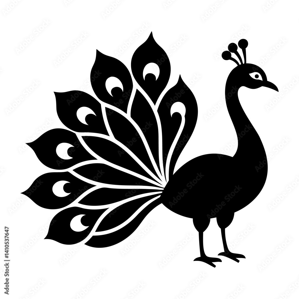 Fototapeta premium A black silhouette peacock icon design