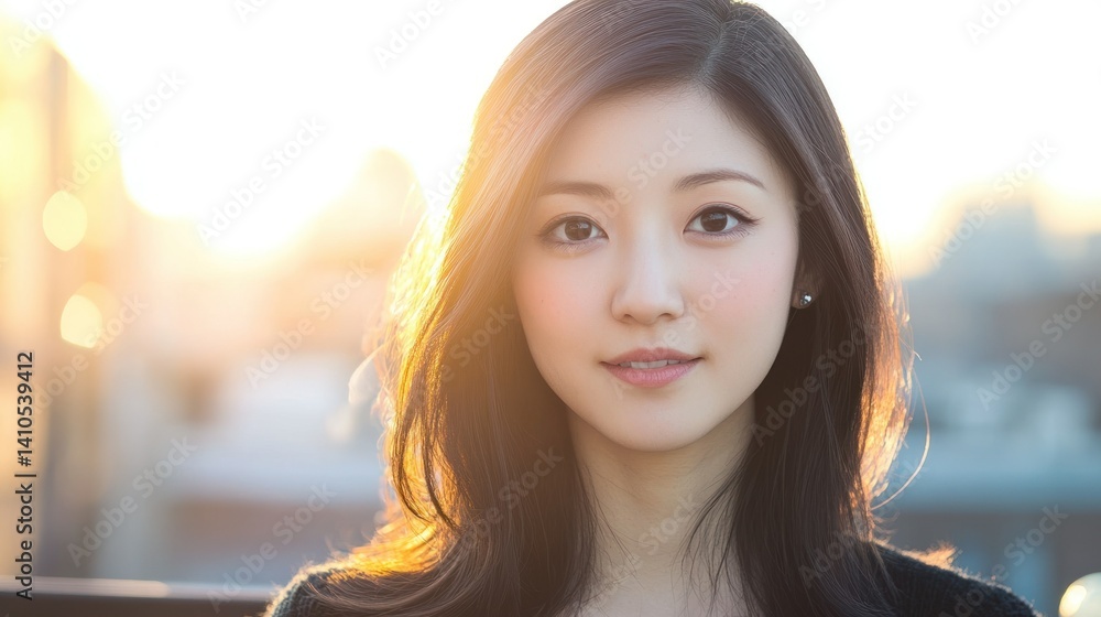 A beautiful young woman facing forward with soft natural lighting A beautiful young woman facing forward with soft natural lighting