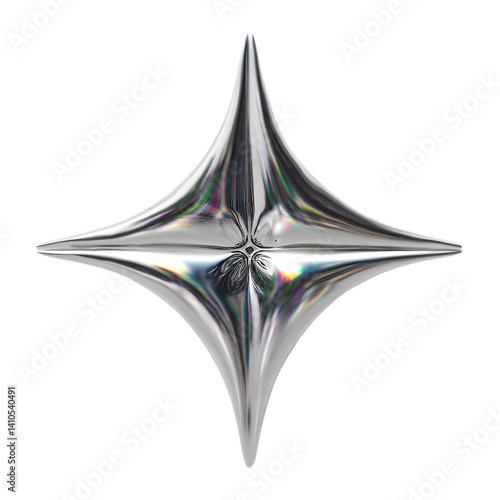 3D chrome y2k abstract star isolated on background