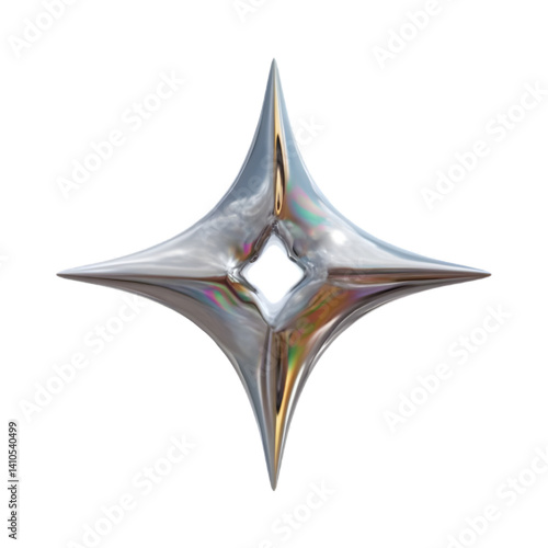 3D chrome y2k abstract star isolated on background