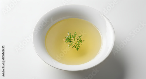 Elegant Broth With Dill In A White Bowl On A Clean Background