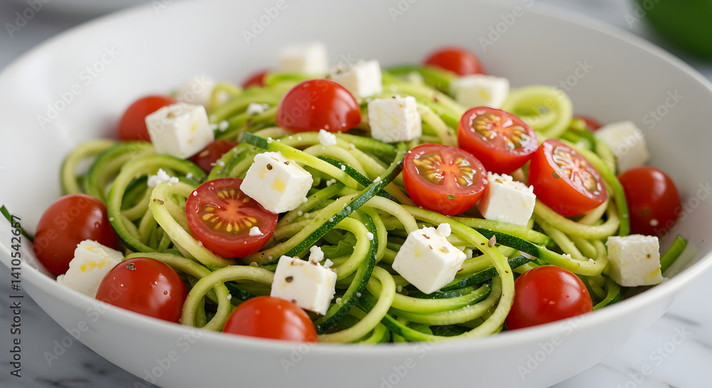 Fresh Zucchini Noodles With Cherry Tomatoes and Feta Cheese Delight Fresh Zucchini Noodles With Cherry Tomatoes and Feta Cheese Delight