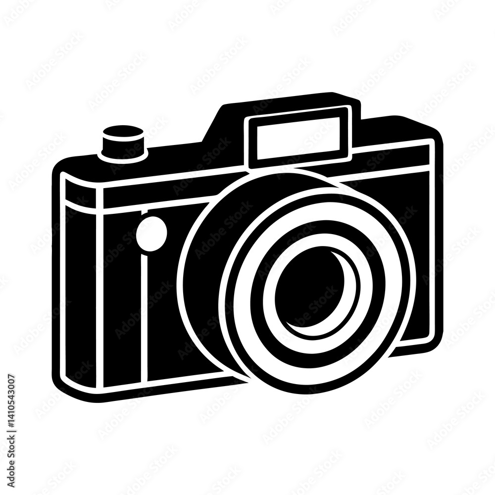 Flat-style photo camera icon in a silhouette vector illustration format on a white background- Flat-style photo camera icon in a silhouette vector illustration format on a white background-