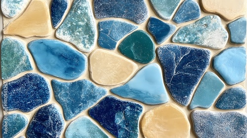 Abstract Blue Beige Stone Pebble Texture Seamless Pattern