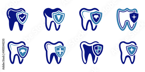 Teeth dental protection sky-blue color icon vector set design