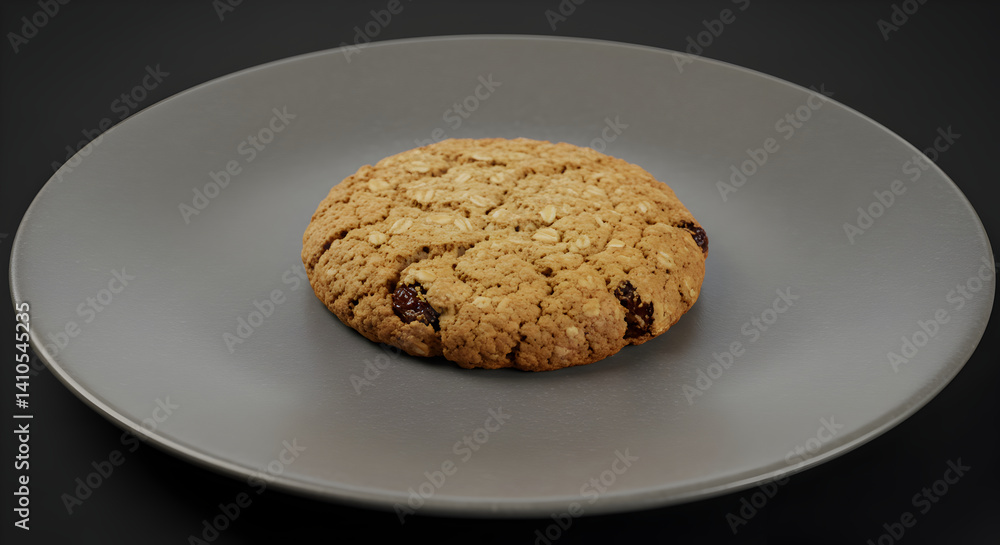 Delicious Oatmeal Cookie Garnished With Raisins Served on Gray Plate Delicious Oatmeal Cookie Garnished With Raisins Served on Gray Plate