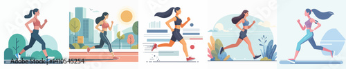 Vector of a woman using a treadmill.