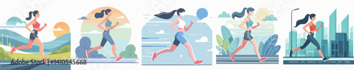 Vector of a woman using a treadmill.