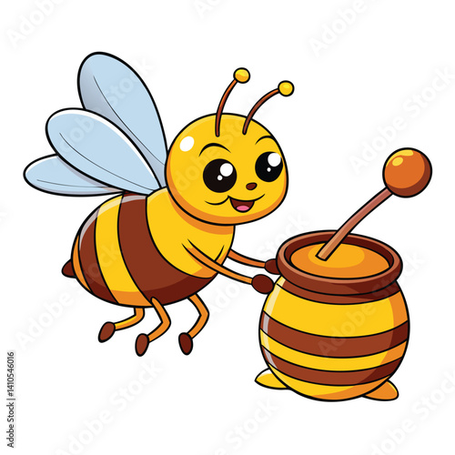 Funny bee carrying sweet honey in pot for adorable cartoon decoration