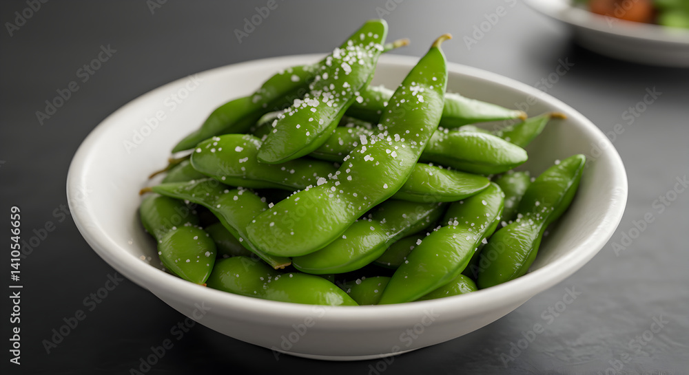 Steamed Edamame Beans Sprinkled with Sea Salt Served in White Bowl Steamed Edamame Beans Sprinkled with Sea Salt Served in White Bowl