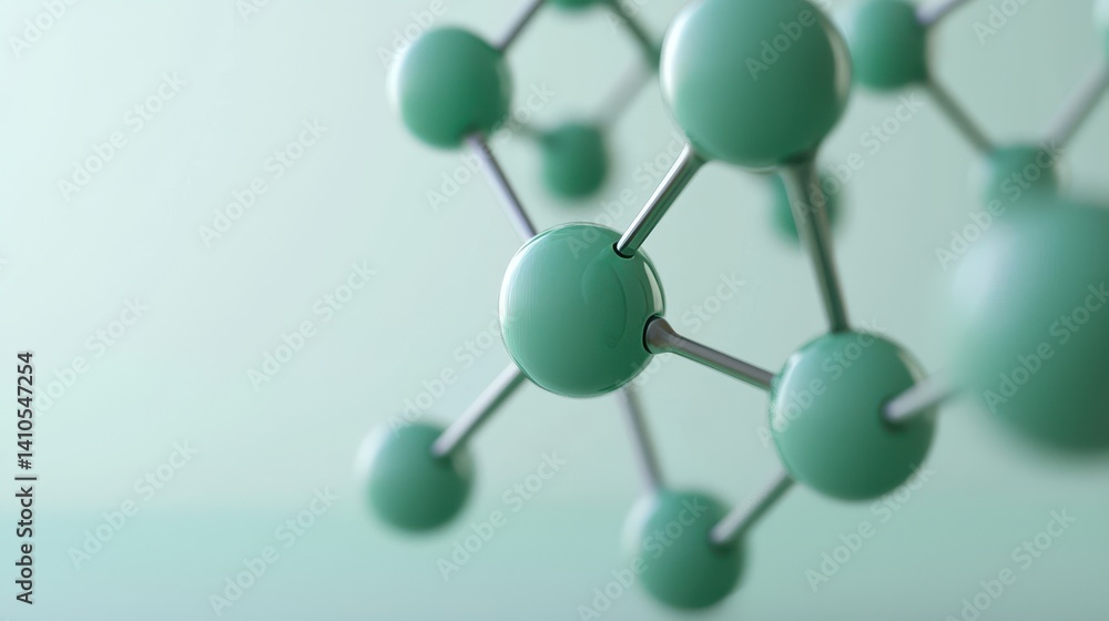 Obraz premium A close-up of a green molecular structure, showcasing interconnected atoms and bonds in a soft-focus background.