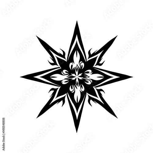 Black tribal star design for tattoos and prints  