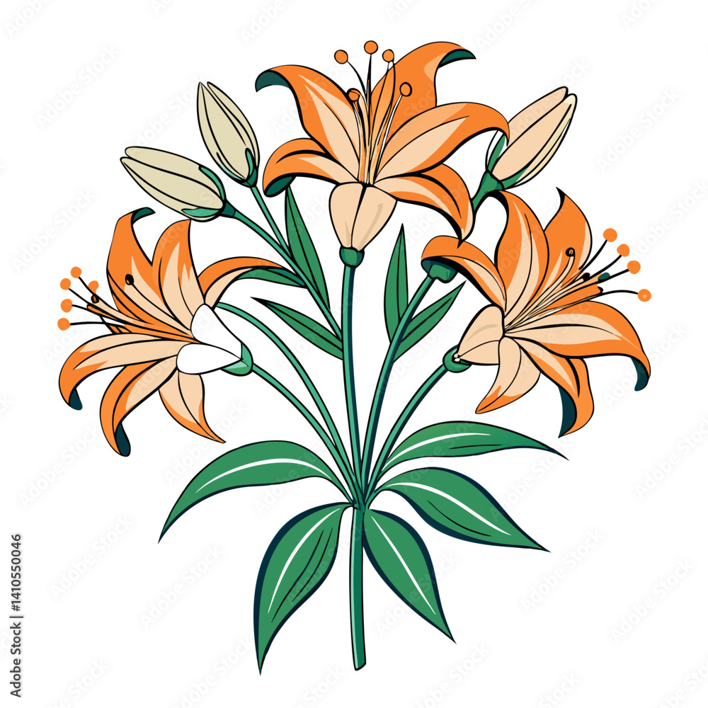 Vibrant Tiger Lily Bouquet Flower Illustration Vibrant Tiger Lily Bouquet Flower Illustration