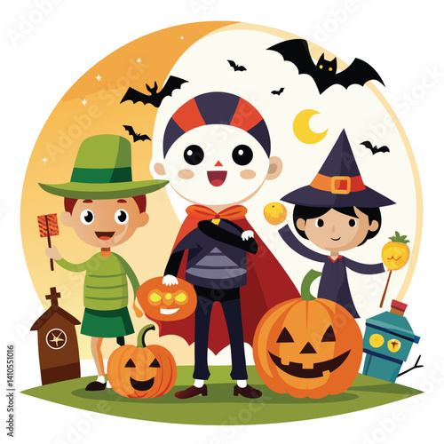 Halloween trick-or-treating isolated on white