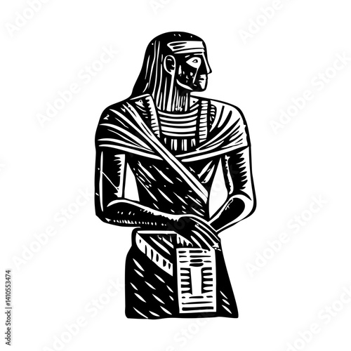 A vintage style illustration of an egyptian mathematician