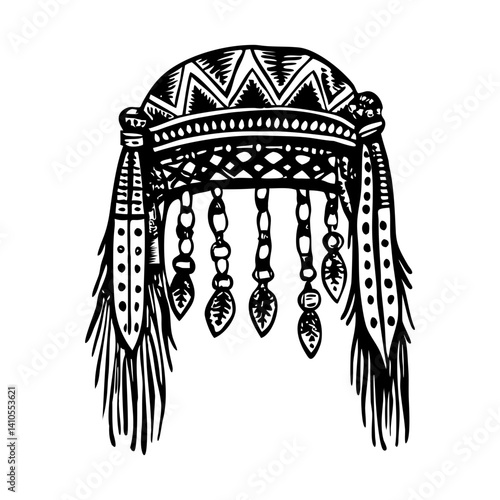 A vintage illustration of ancient beaded headdress