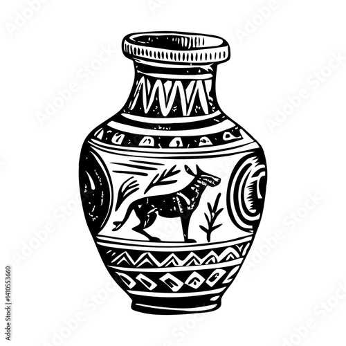 Ancient egyptian pottery illustration in a vintage style