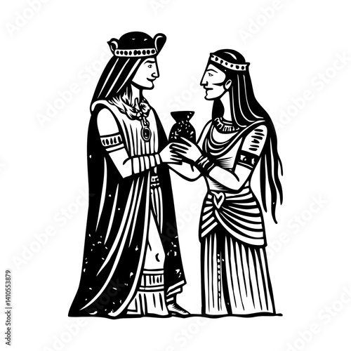 A vintage style illustration of an egyptian wedding